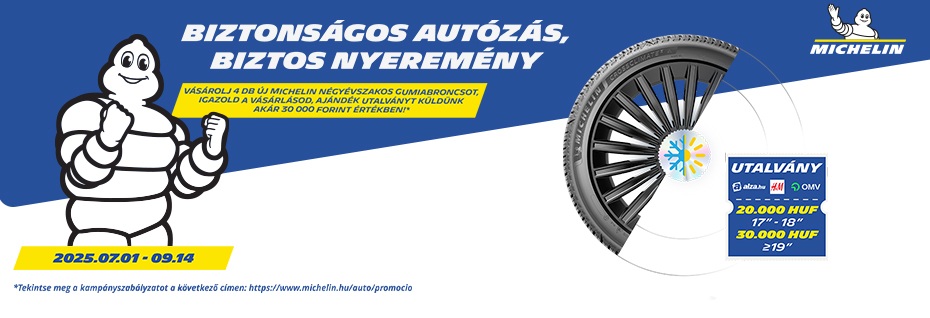 Michelin gumik ajándék 30 000 Ft vagy 20 000 Ft értékű utalvánnyal.